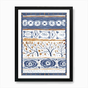 Blue And Gold Folk Art Deco Stripes Art Print