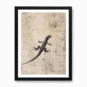 Black Lizard Block Print 3 Art Print