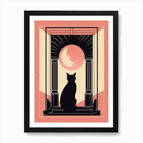 The Tower Tarot Card, Black Cat In Pink 0 Art Print
