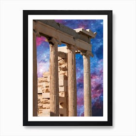 Ruins Space Digital Collage Architecture Stars Galaxy Blue Purple Art Print