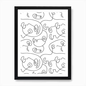 Multi Faces Outline Line Art Wall Print Art Print