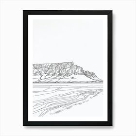 Table Mountain South Africa Line Drawing 8 Art Print