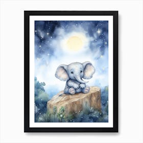 Elephant Painting Stargazing Watercolour 2 Art Print