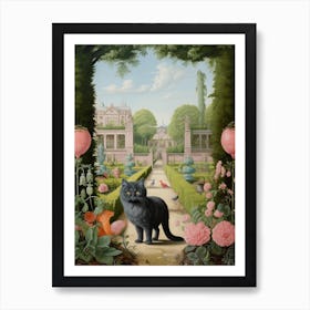 Black Cat In A Medieval Garden Rococo Style Art Print