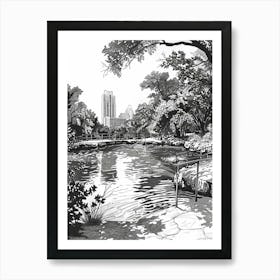 Barton Springs Pool Austin Texas Black And White Drawing 1 Art Print