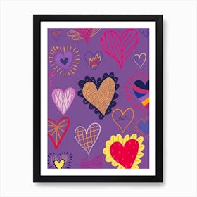 Hearts On A Purple Background Art Print