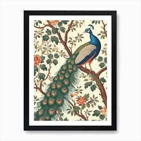 Cream Vintage Peacock Wallpaper Inspired 1 Art Print