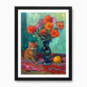 Aster With A Cat 4 Fauvist Style Painting Art Print