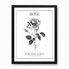 Black And White Rose Line Drawing 7 Poster Art Print