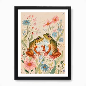 Folksy Floral Animal Drawing Frog 2 Art Print