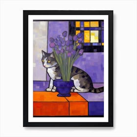 Lavender With A Cat 3 De Stijl Style Mondrian Art Print