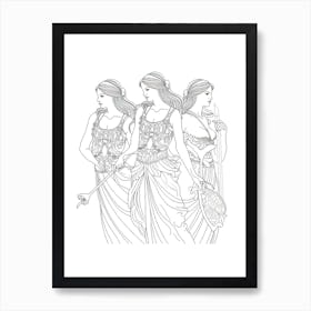 Line Art Inspired By Les Demoiselles D Avignon 2 Art Print