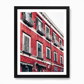 Red Building With Green Shutters Art Print