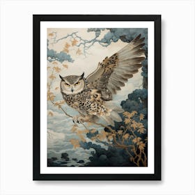 Eastern Screech Owl 1 Gold Detail Painting Art Print