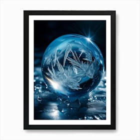 Frozen Reality Captured In A Crystalline Ice Sphere Macro Photography Style Detailed Reflections A Art Print