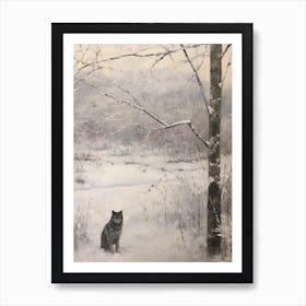 Vintage Winter Animal Painting Gray Wolf 1 Art Print