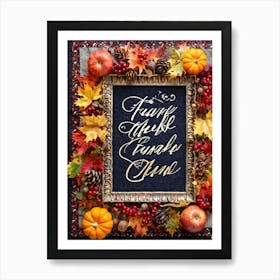 Calligraphy Of Thankful Ensconced In An Elaborate Vintage Style Frame Weaving Through A Tapestry (1) Art Print