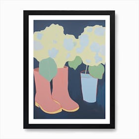 A Painting Of Cowboy Boots With White Flowers, Pop Art Style 11 Art Print