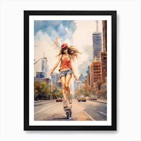 Girl Skateboarding In Toronto, Canada Watercolour 3 Art Print