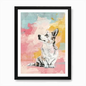 Corgi Dog Pastel Line Watercolour Illustration 6 Art Print