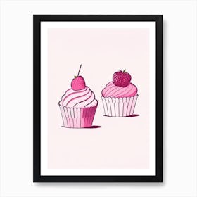 Strawberry Cupcakes, Dessert, Food Minimal Line Drawing 2 Art Print