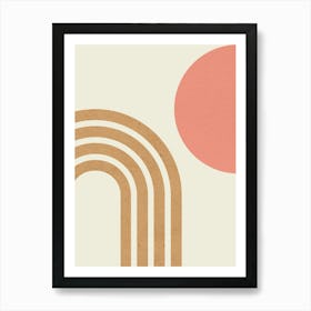 Mid-century Modern Sun and Rainbow - Abstract Modern Minimalist Pink Art Print