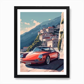 A Porsche 911 In Amalfi Coast Italy Car Illustration 3 Art Print