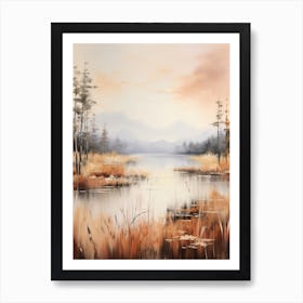 Lake In The Woods In Autumn, Painting 67 Art Print