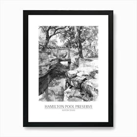 Hamilton Pool Preserve Austin Texas Black And White Drawing 2 Poster Art Print