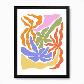 Colorful Flowers And Palm Trees Art Print