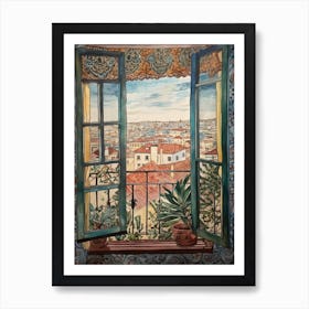 Window View Of Lisbon Portugal In The Style Of William Morris 3 Art Print