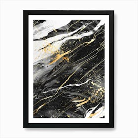 Abstract Black And Gold Marble Painting Art Print