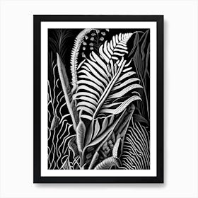 Hart's Tongue Fern Wildflower Linocut 2 Art Print