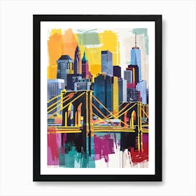 Brooklyn Skyline New York Colourful Silkscreen Illustration 2 Art Print