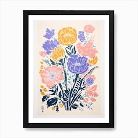 Colourful Flower Still Life Risograph Style 16 Art Print