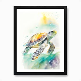 Flatback Sea Turtle (Natator Depressus), Sea Turtle Storybook Watercolours 1 Art Print