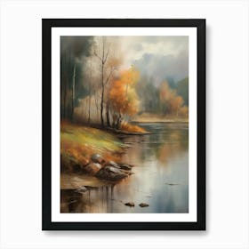 Forest Lake, Autumn Lake, Vintage Oil Painting, Farmhouse Wall Decorations, Antique Landscape, Vintage Landscape Oil Painting.7 2 Art Print