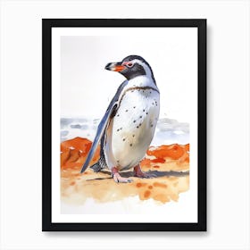 Humboldt Penguin King George Island Watercolour Painting 4 Art Print