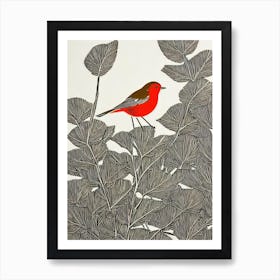 Robin 2 Linocut Bird Art Print