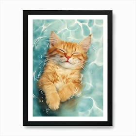 Happy Orange Cat Floating on Water 3 Art Print