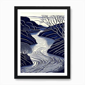 River Current Landscapes Waterscape Linocut 2 Art Print