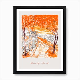 Amalfi Coast 2 Italy Orange Drawing Poster Art Print