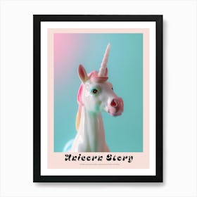 Pastel Blue & Pink Toy Unicorn Portrait Poster Art Print