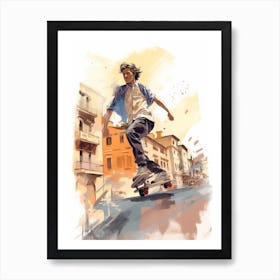 Skateboarding In Rome, Italy Drawing 3 Art Print