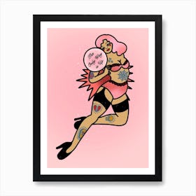 The Only Way Is Up Pink Haired Pin Up Art Print