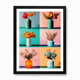 Collage, Colorful Flowers, Vases 1 Art Print