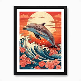 Dolphin Animal Drawing In The Style Of Ukiyo E 3 Art Print