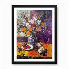 Lilacs With A Cat 1 Abstract Expressionism  Art Print