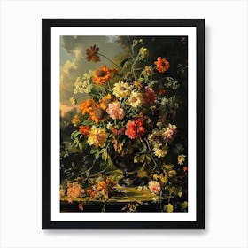 Baroque Floral Still Life Coneflower 4 Art Print