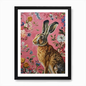 Floral Animal Painting Arctic Hare 3 Art Print